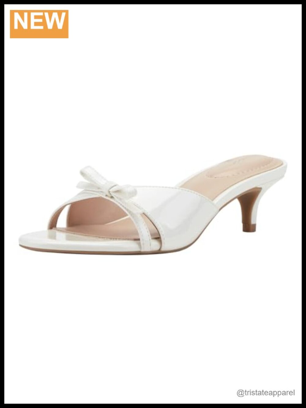 Faux Patent Leather Slide Sandal with Bow & Kitten Heel